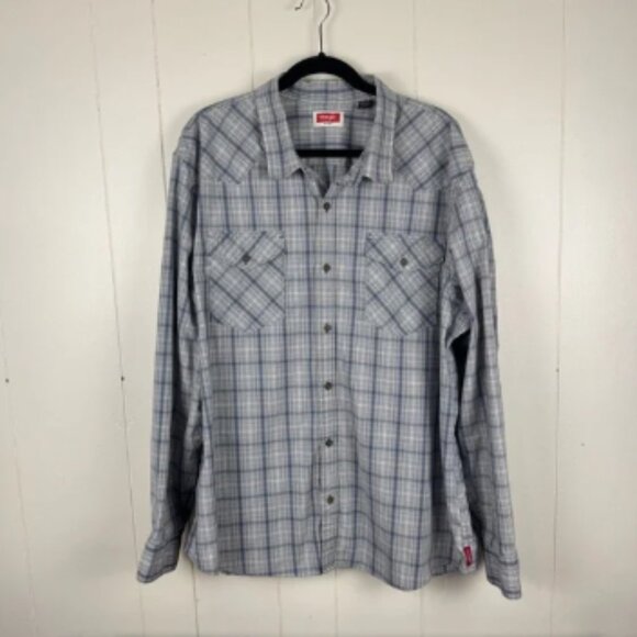 Wrangler Men's Blue Plaid Button Down Shirt Western Cowboy Style - Picture 1 of 9